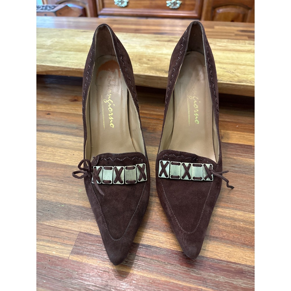 Buongiorno Pointed Toe Pumps Women 38 Brown fair Suede Metal Detail